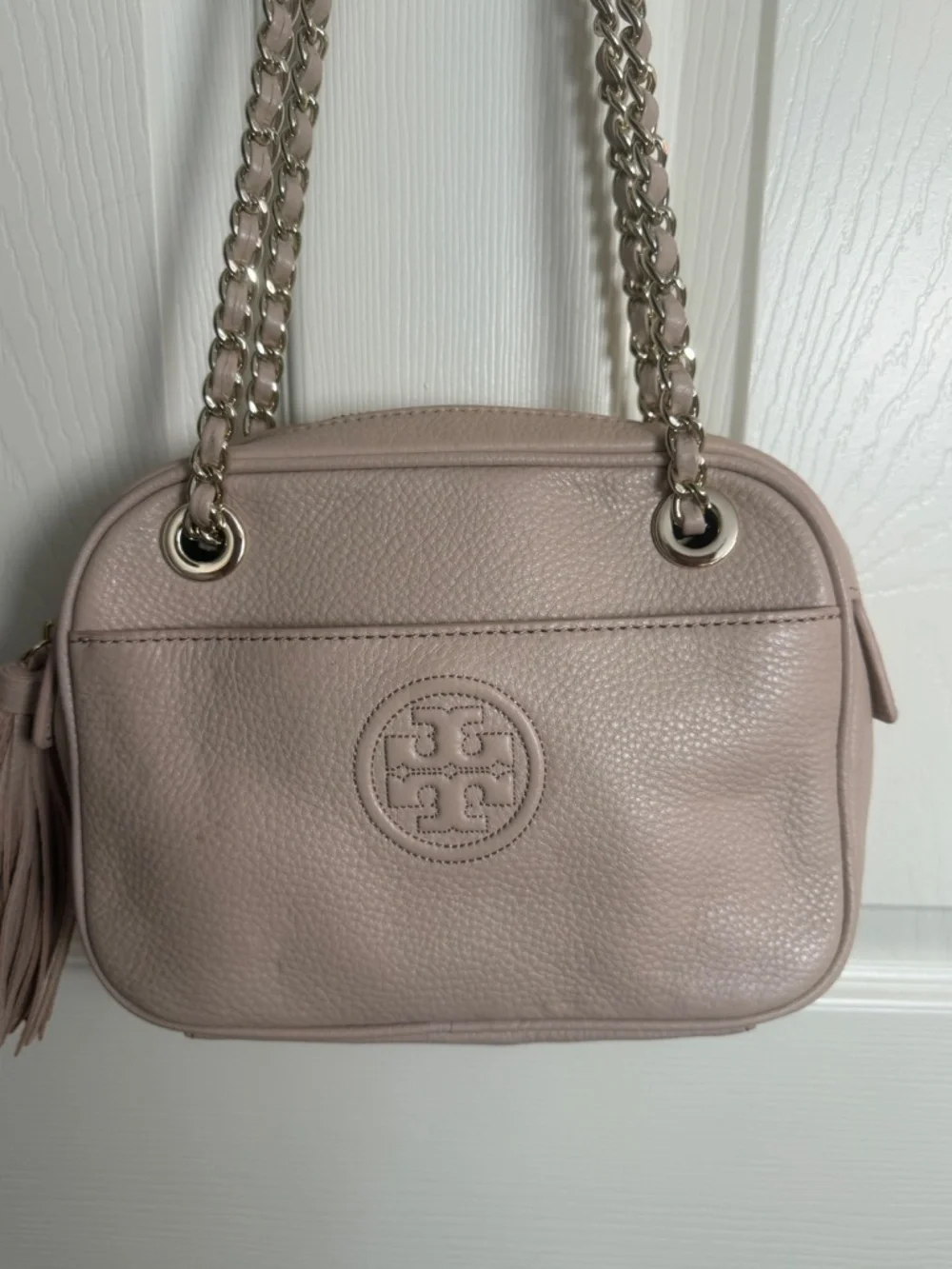 Tory Burch Bombé Chain Crossbody Bag Light Oak Blush Pink Leather